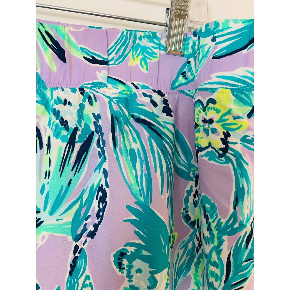 Lilly Pulitzer Wide Leg Pants Women XL Purple Teal Tropical Floral Resort Beach - Picture 7 of 10